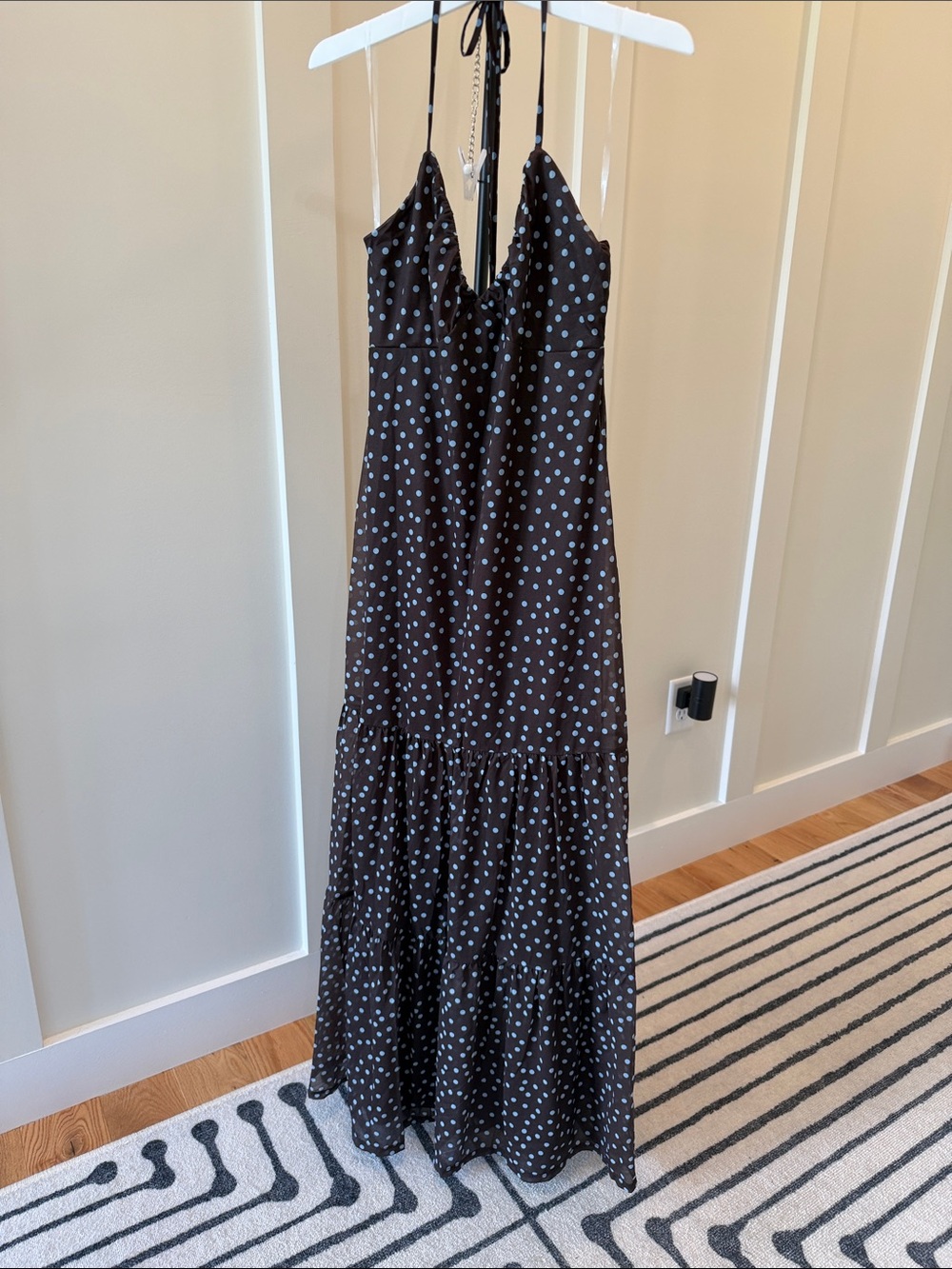 Brown and light blue Polka Dot Halter Maxi Dress - Elegant Women's Summer Dress